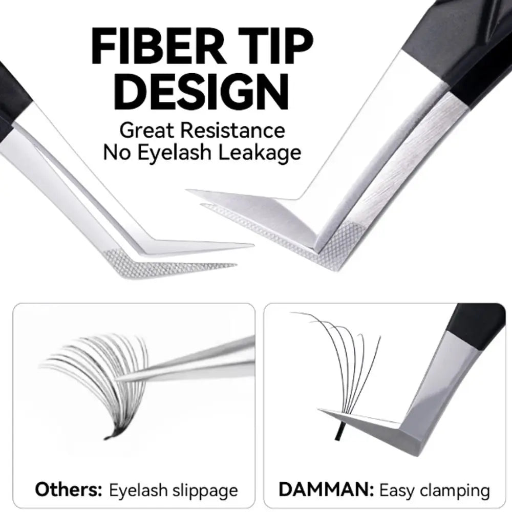 Flat Clamp Eyelash Extension Tweezers | Anti-Slip Fiber Tip Eyelash Extension Tweezers QXL