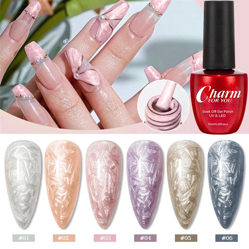 Pearl Shell Thread Gel Nail Polish 12ml | 6 Colors UV Soak Off Gel Nail Polish QXL