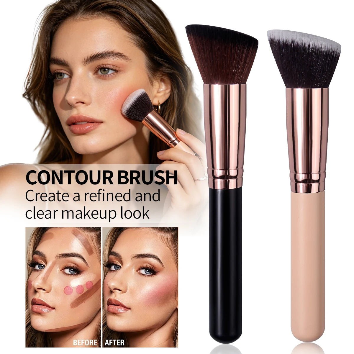 KOSSHOW Angled Contour Brush – Wood Handle & Nylon Bristles Contour Makeup Brush QXL