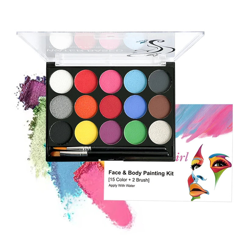 VERONNI 15-Color Face & Body Paint Palette | Non-Toxic Face & Body Paint QXL 15 color