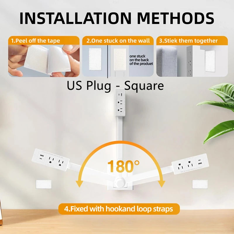 Rotating Retractable Power Strip Outlet Extender | Bedside Outlet Extender QXL