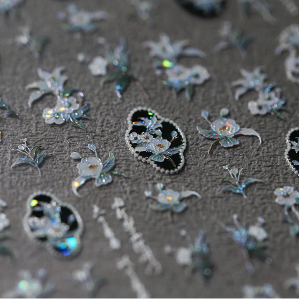 5D Floral Nail Art Stickers – Lily & Camellia Self-Adhesive Nail Art Stickers QXL