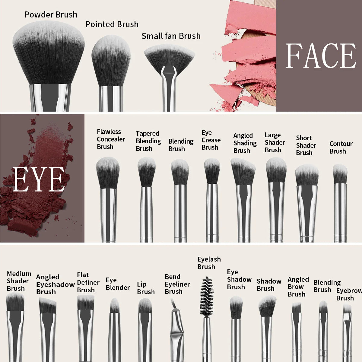 MAANGE 30-Pc Makeup Brush Set with Sponges & Cleaning Mat Makeup Brush Set QXL