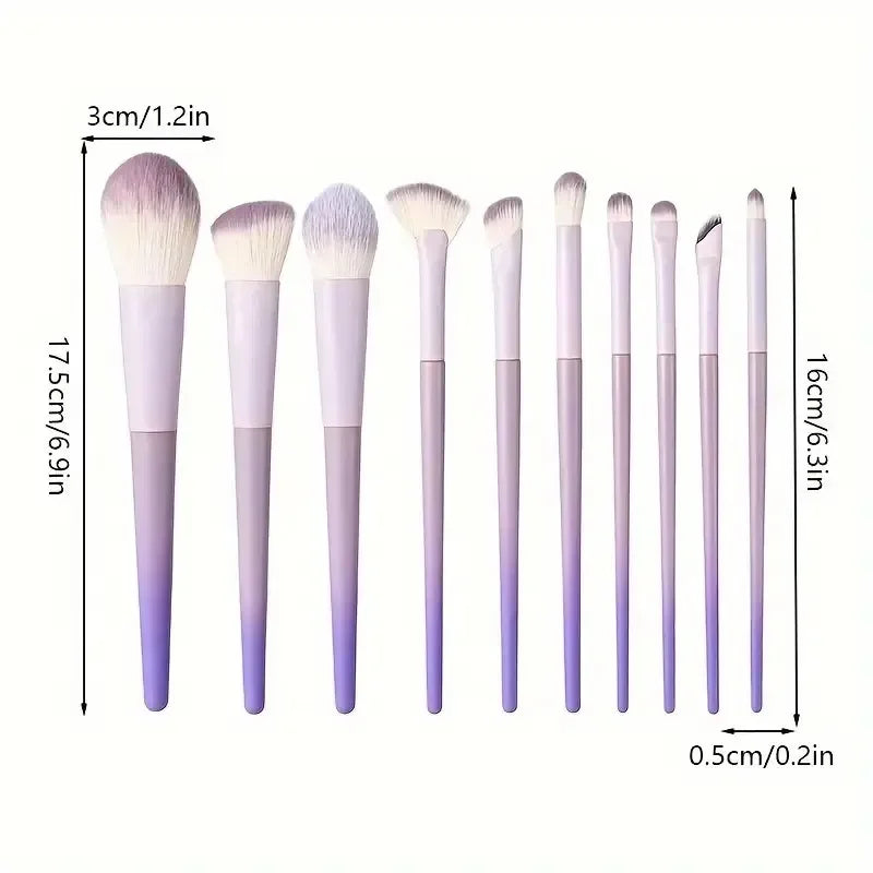 10-Pc Purple Gradient Makeup Brush Set – Powder, Foundation & Concealer Makeup Brush Set QXL