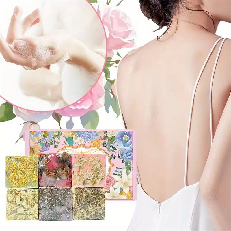 6-Piece Rose Jasmine Lavender Essential Oil Soap Gift Box Essential Oil Soap Set QXL