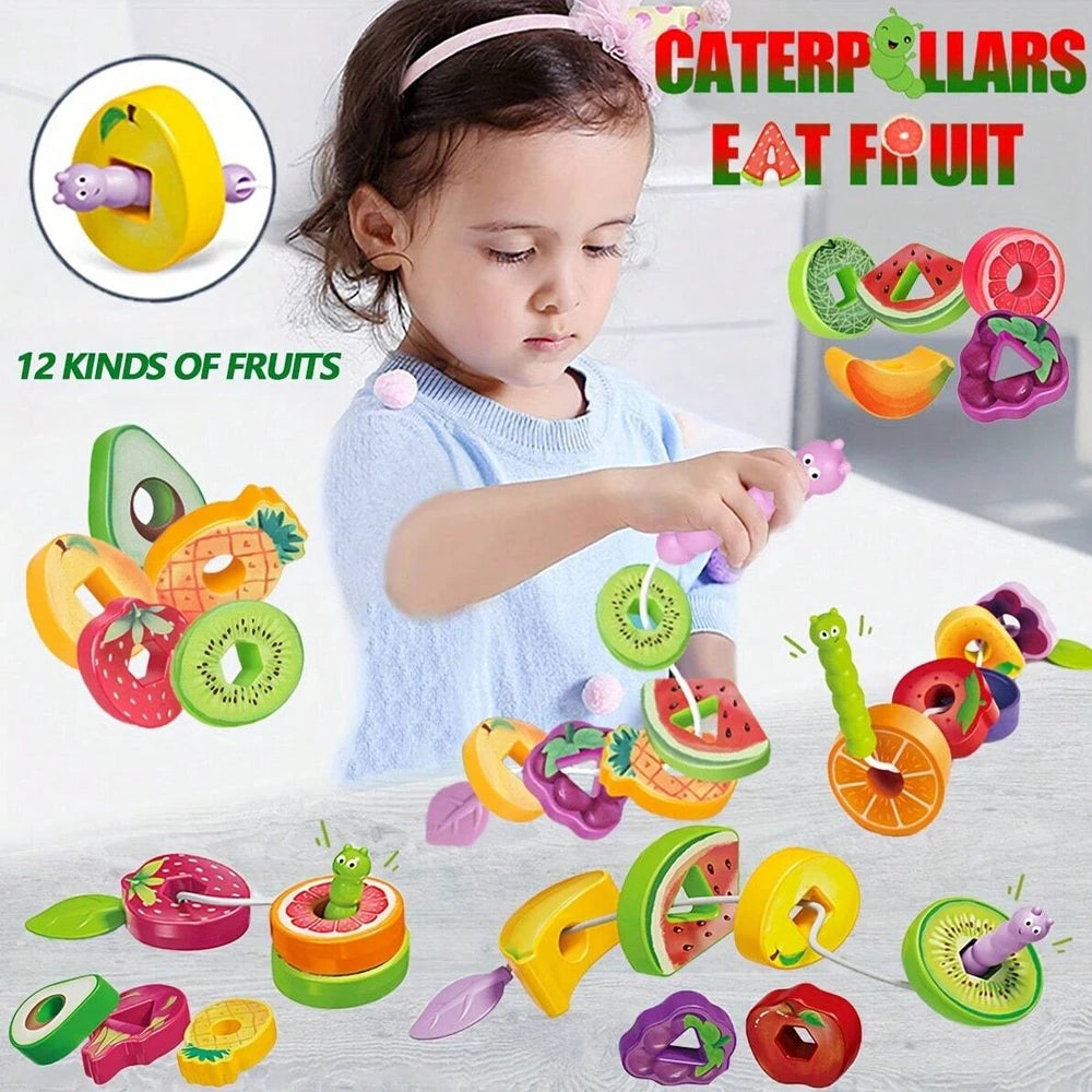 Caterpillar Fruit Stacking Toy | Threading & Sorting for Ages 3–6 Educational Stacking Toy QXL