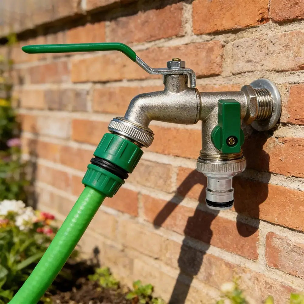 1/2" Dual Spout Outdoor Tap Splitter with Brass Ball Valves Garden Tap Splitter QXL