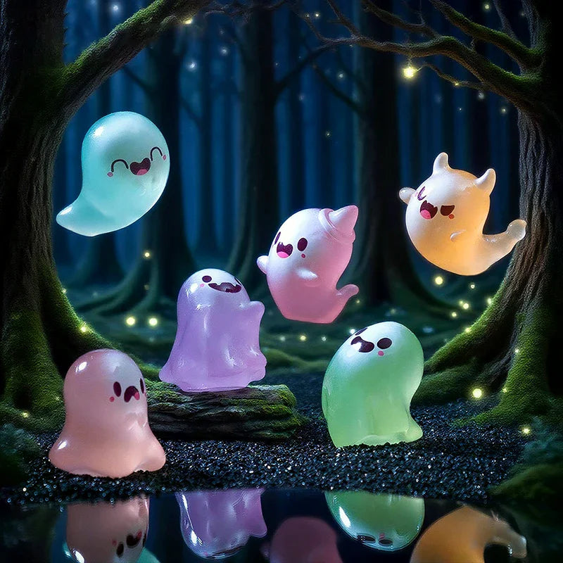 6-Pack Glow-in-the-Dark Halloween Ghost Resin Figurines Halloween Figurines QXL