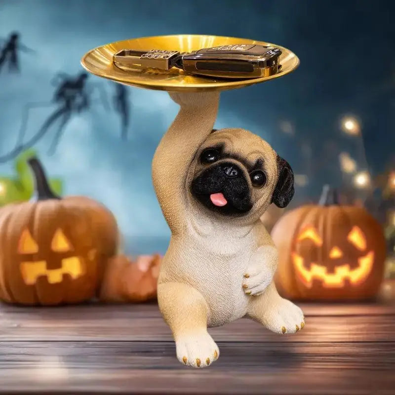 Pug Statue Tabletop Tray | Key, Snack & Desk Organizer Decorative Storage Tray QXL