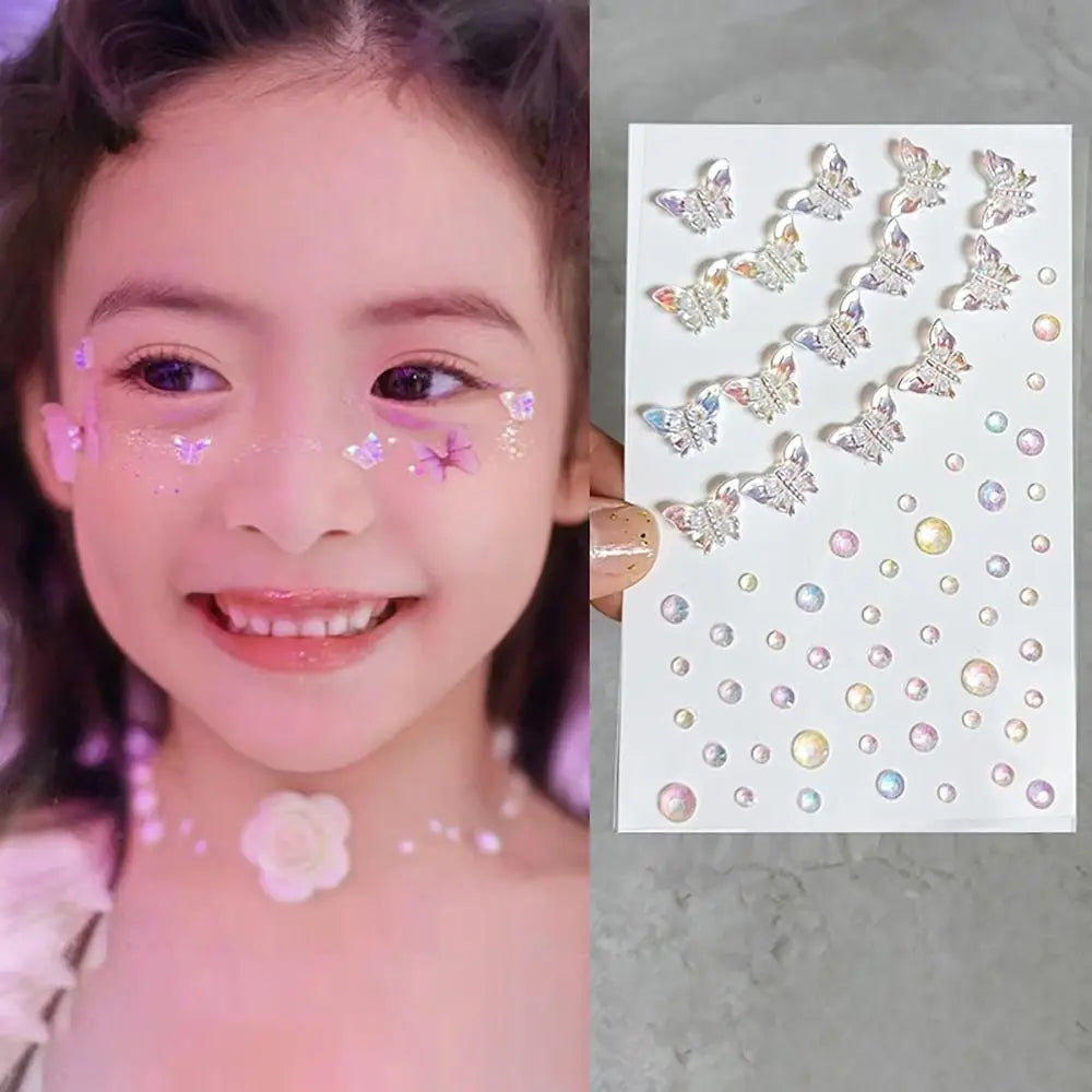 Face Gem Stickers – Butterflies, Flowers, Stars & Hearts Face Gem Stickers QXL