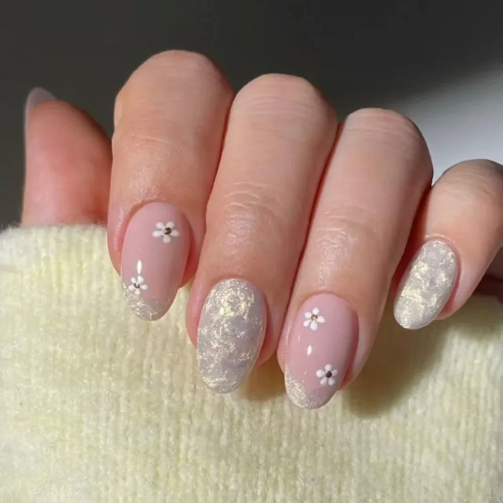 24-Pack Pink Almond Stiletto Fake Nails | Pearl Bow Press-Ons