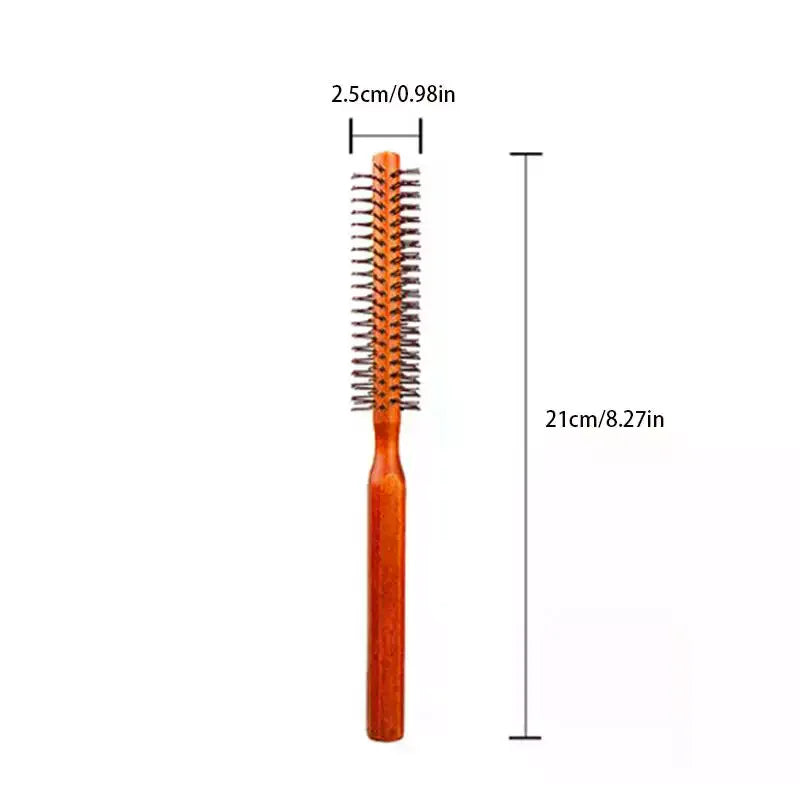 Wooden Round Barrel Roller Comb | Nylon Bristle Hair Styling Round Barrel Roller Comb QXL