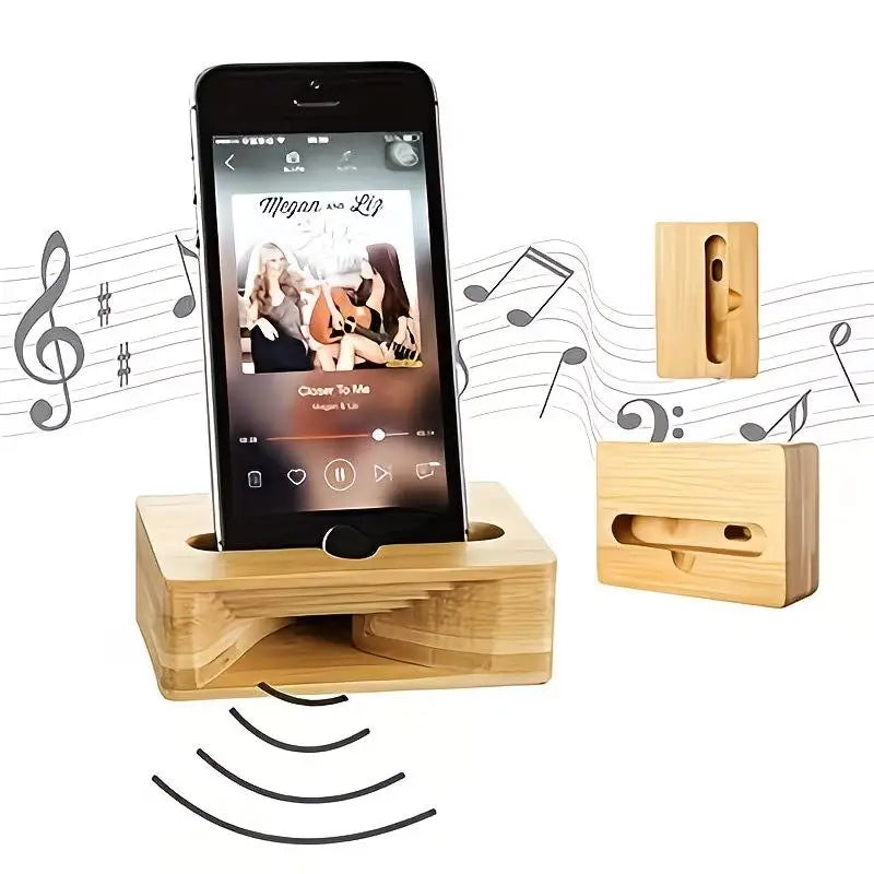 Bamboo Phone Stand with Mini Speaker – Universal Smartphone Bamboo Phone Stand QXL