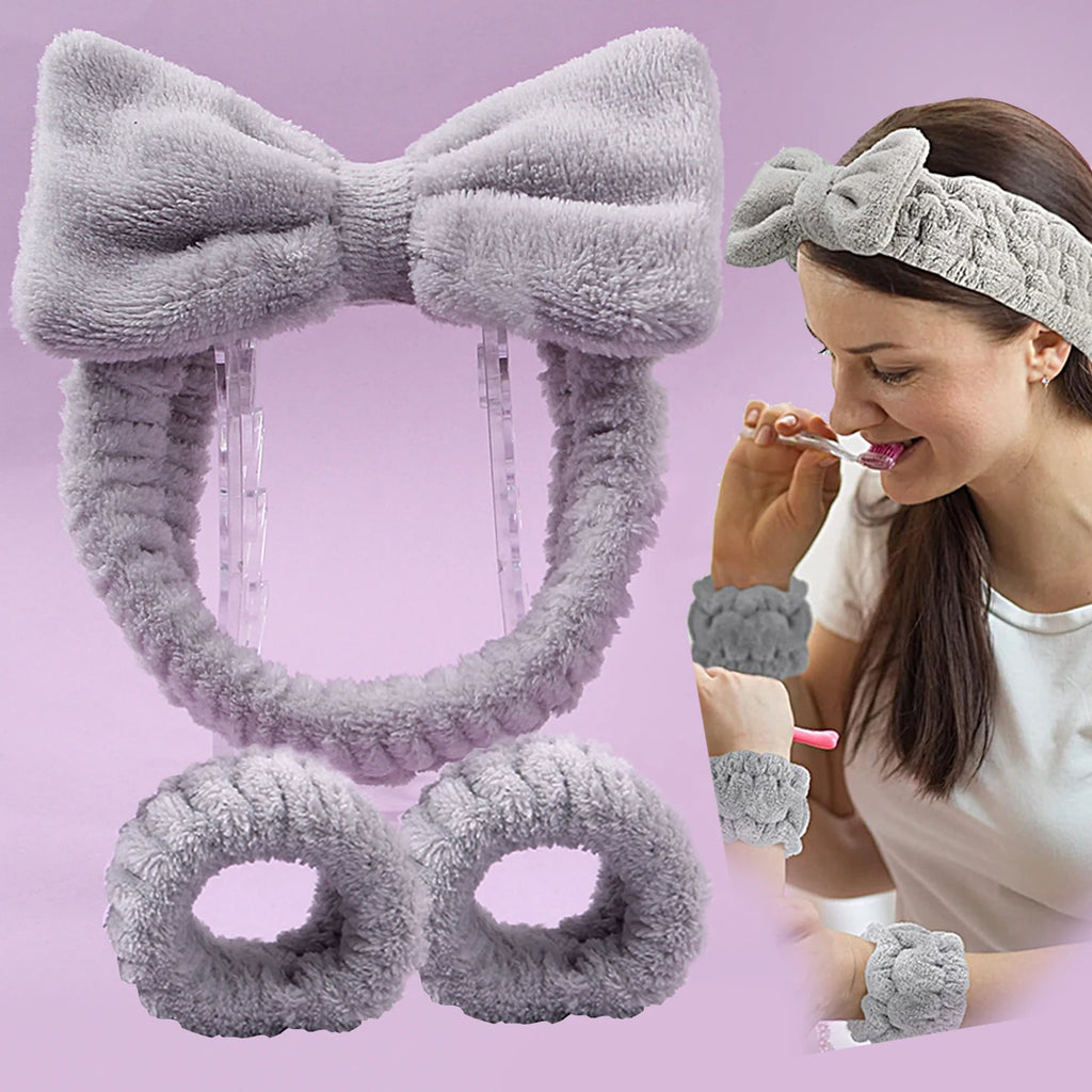 Coral Fleece Face Wash Headband & Wristband Set for Women Skincare Headband Set QXL GRAY Size fits all