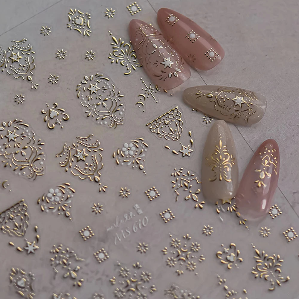 Bohemian 5D Nail Art Stickers – Gold Stars & Moon Decals Nail Art Stickers QXL