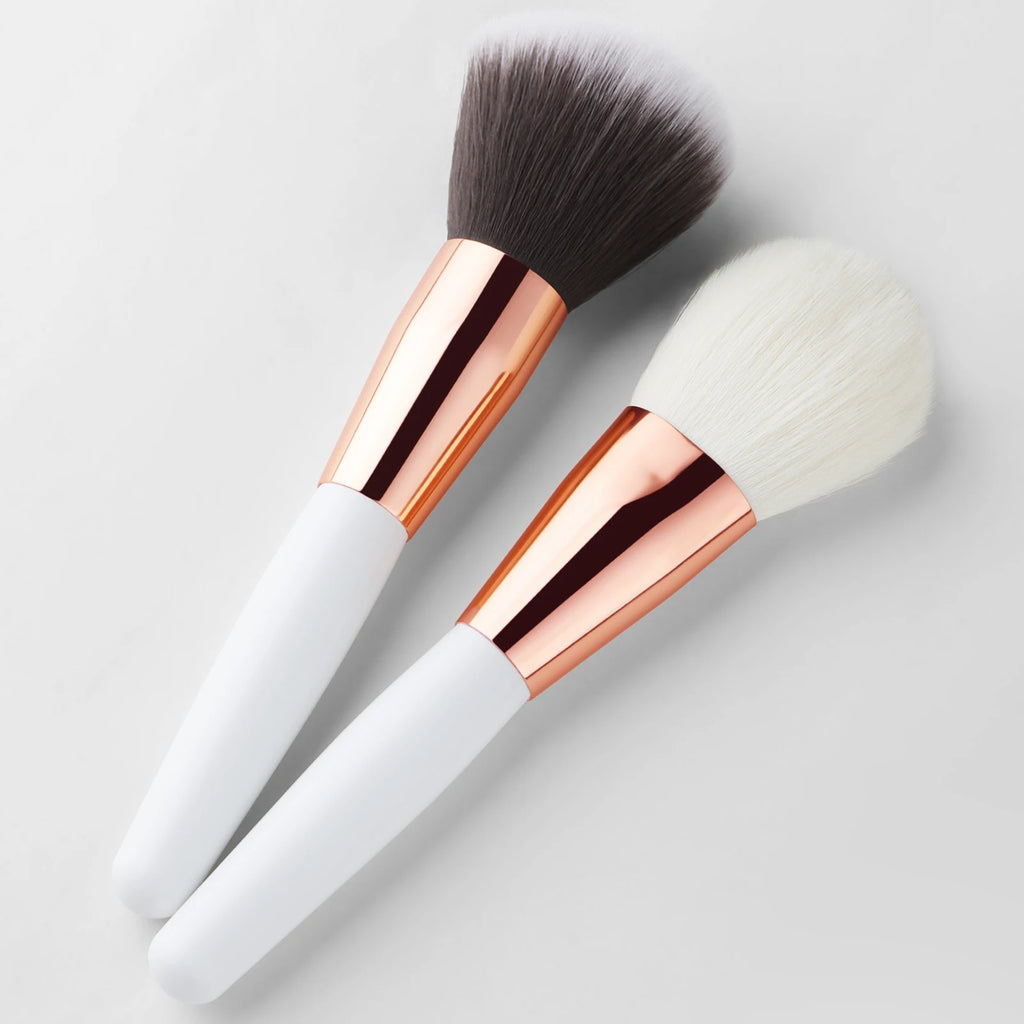 2-Pack Soft Fluffy Powder & Blush Brushes | Short Handle Makeup Brush Set QXL WHITE