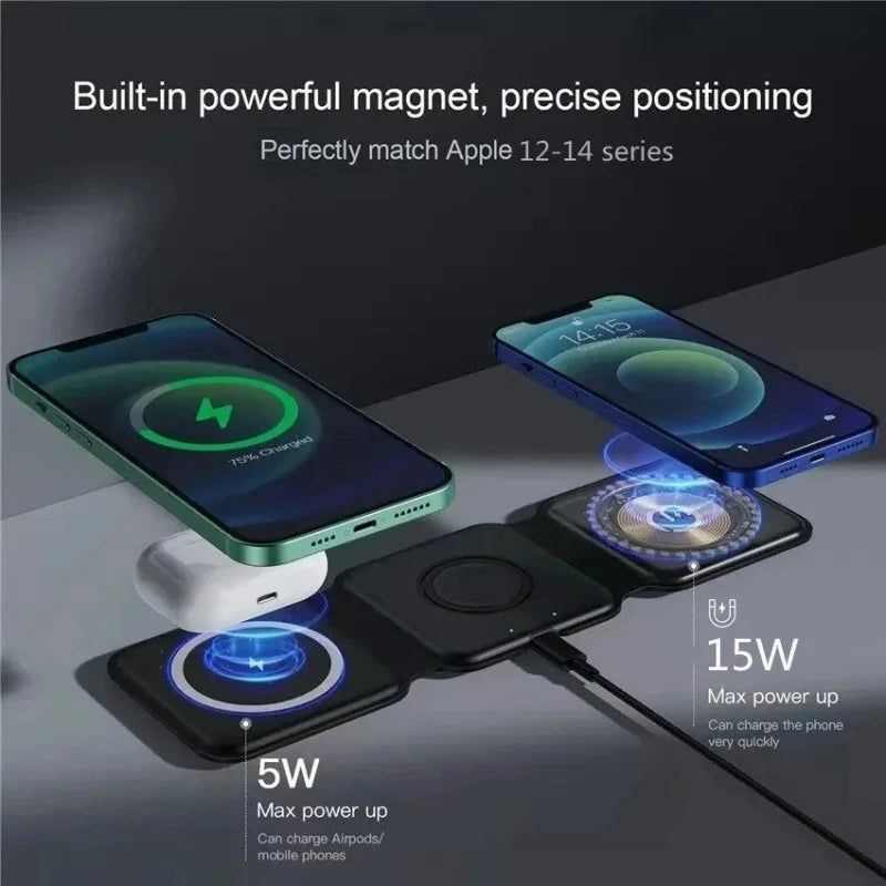 3-in-1 Magnetic Wireless Charger for iPhone, Apple Watch & AirPods Wireless Charging Dock QXL