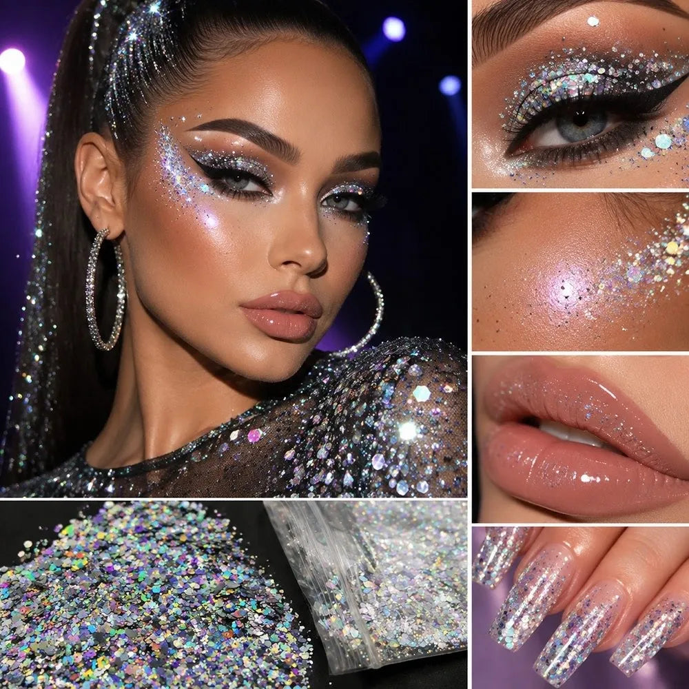 Holographic Nail Glitter Powder | 9-Color Rainbow Laser Shimmer Nail Glitter Powder QXL