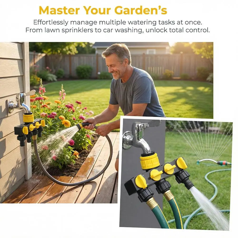 4-Way Garden Hose Splitter | 1 In 4 Out Water Divider & Valves Garden Hose Splitter QXL