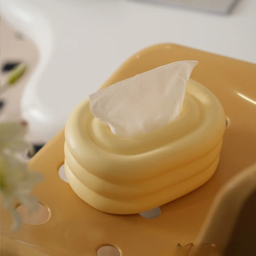Ceramic Tissue Box Holder | Creamy Circular Desktop Organizer Ceramic Tissue Box QXL