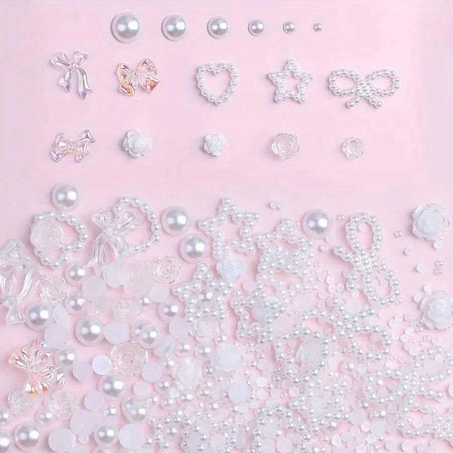 12-Grid Kawaii Nail Art Charms | Pearls, Bows, Hearts & Stars Nail Art Charms QXL