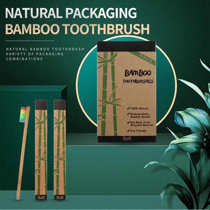 10-Pack Bamboo Toothbrushes | BPA-Free, Eco-Friendly, Soft Bristles Bamboo Toothbrush Set QXL