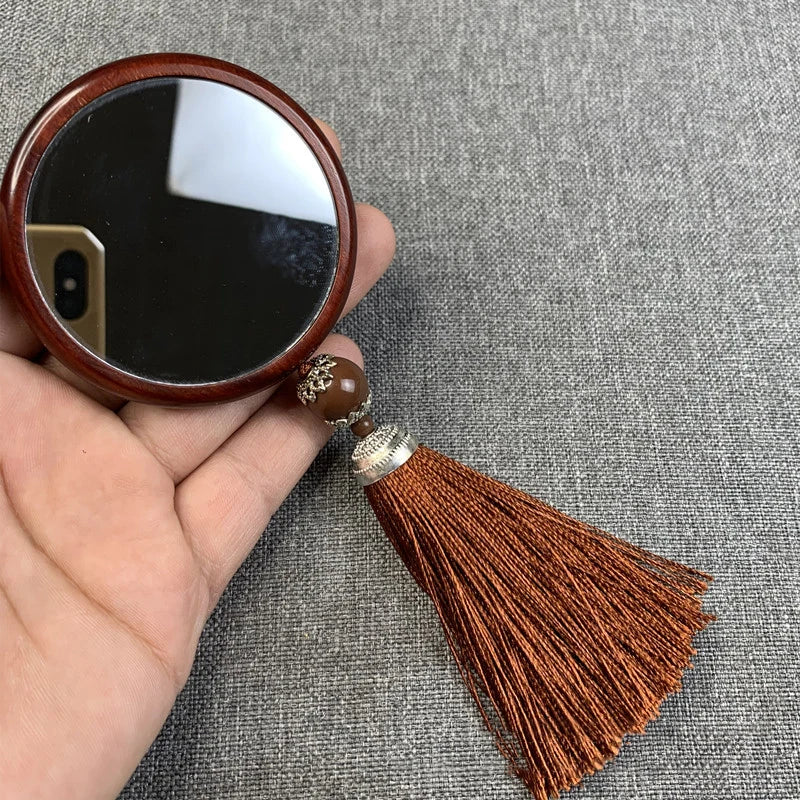Sandalwood Pocket Mirror with Tassels | Retro Compact Gift Compact Pocket Mirror QXL