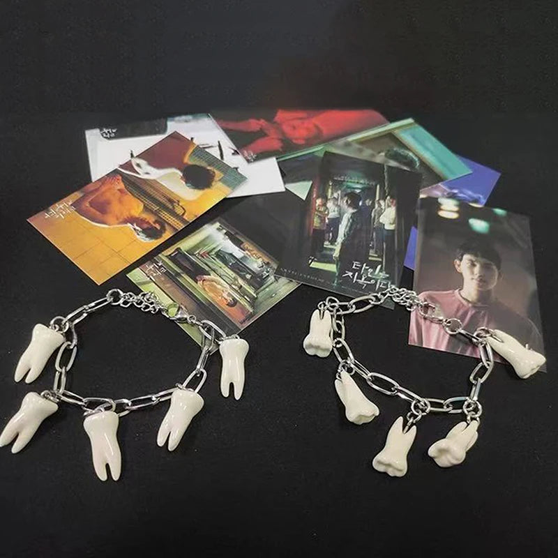 Gothic Teeth Charm Bracelet | Stainless Steel Chain Link Charm Bracelet QXL