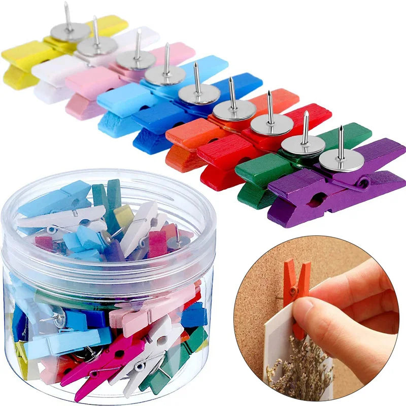 20-Pack Wooden Clip Push Pins for Cork Boards & Bulletin Boards Decorative Push Pins QXL
