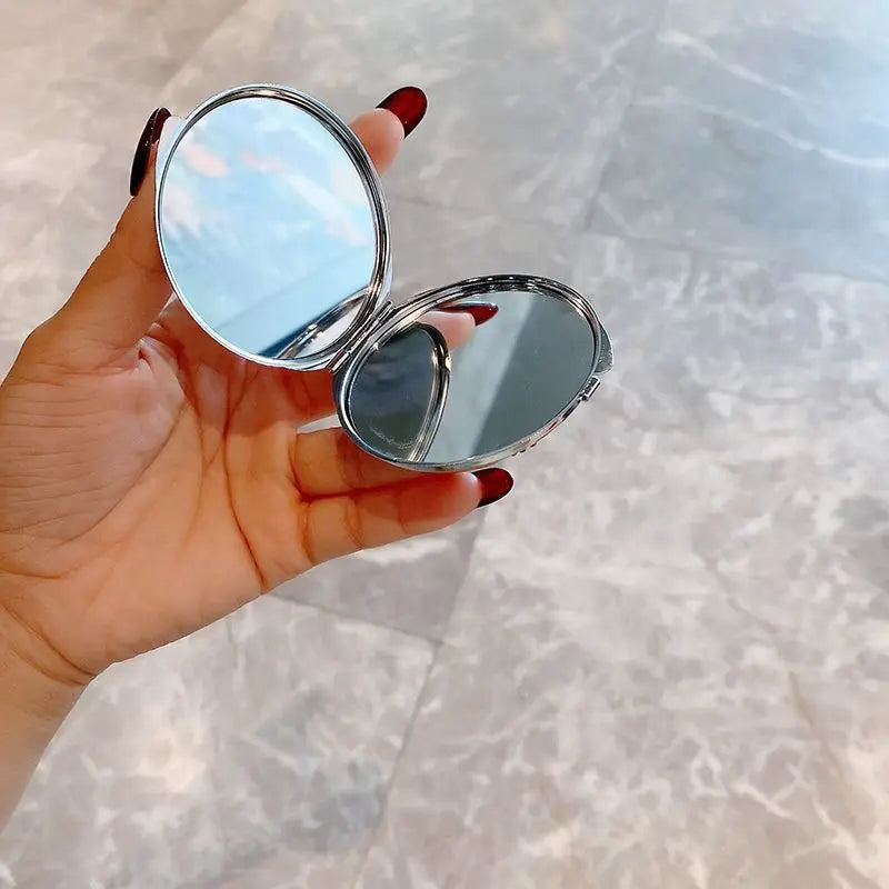 Diamond Double-Sided Portable Mini Round Makeup Mirror Portable Makeup Mirror QXL