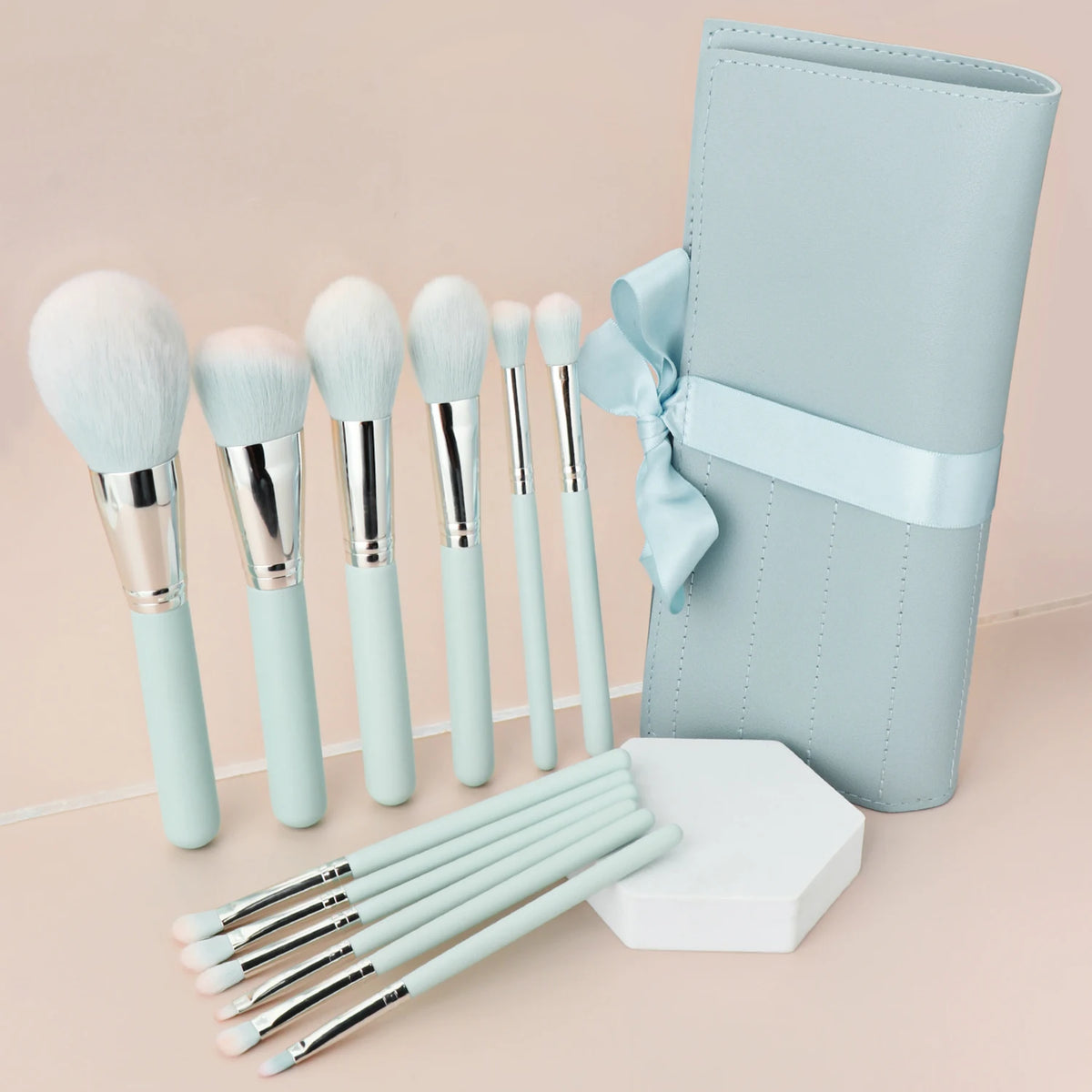 12-Pc Light Blue Makeup Brush Set + Bag | Ronshadow Makeup Brush Set QXL