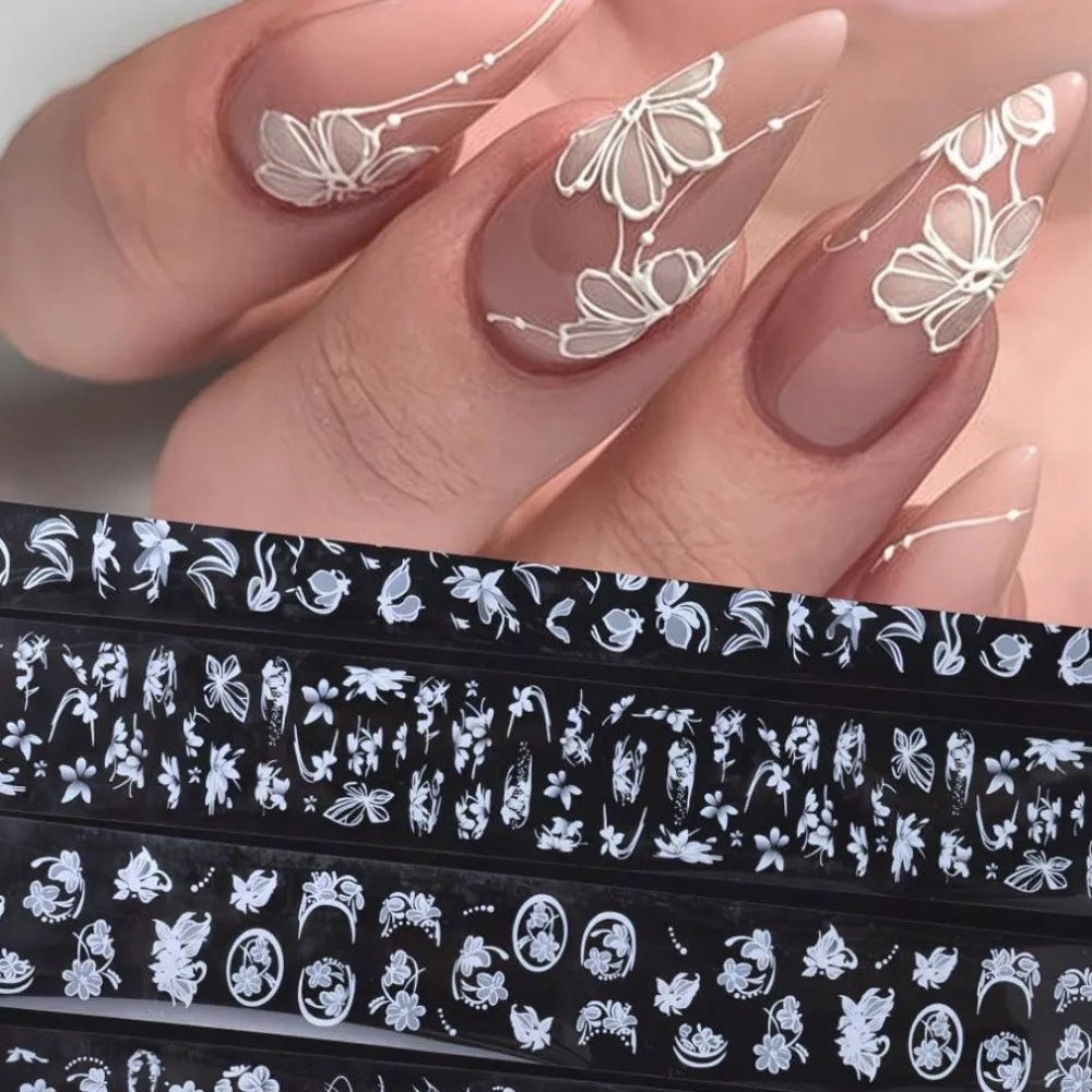 Holographic Lace Nail Foils | Black & White Sequin Nail Stickers Nail Art Foil Stickers QXL