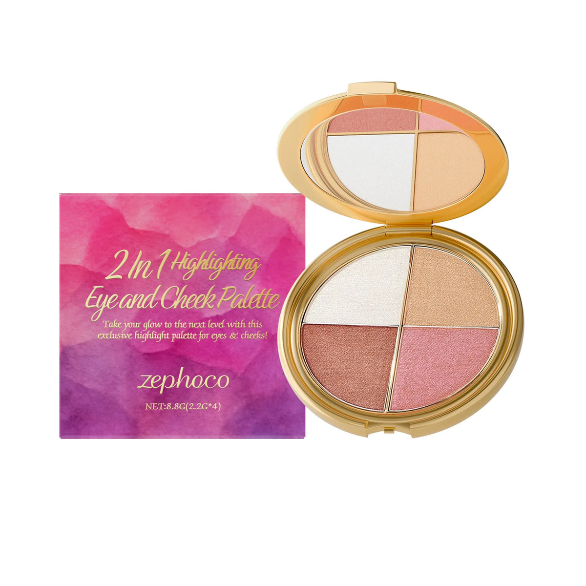 3-in-1 Highlighter Eyeshadow & Blush Palette | Glowing Makeup Makeup Palette QXL 01