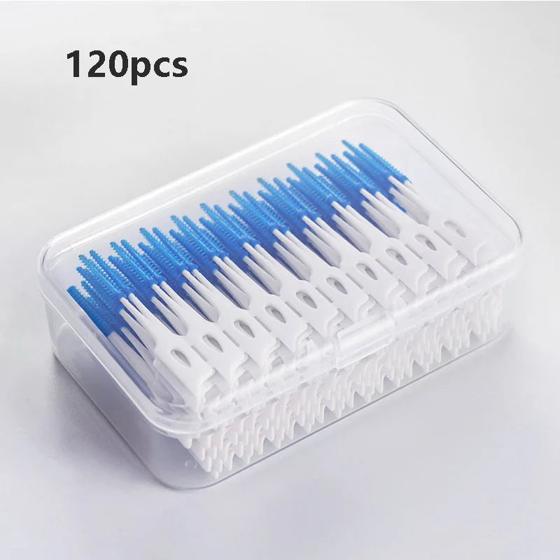 200-Pack Silicone Interdental Brushes | Between-Teeth Picks Interdental Brush QXL blue 120Pcs