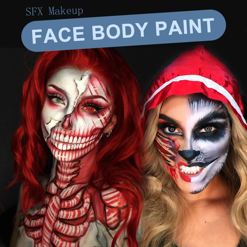 VERONNI 30g Face & Body Paint Set – Black White Red + Brush Face & Body Paint QXL