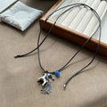 Horse Tassel Pendant Necklace | Y2K Wax Rope Choker Women Pendant Necklace QXL Silver
