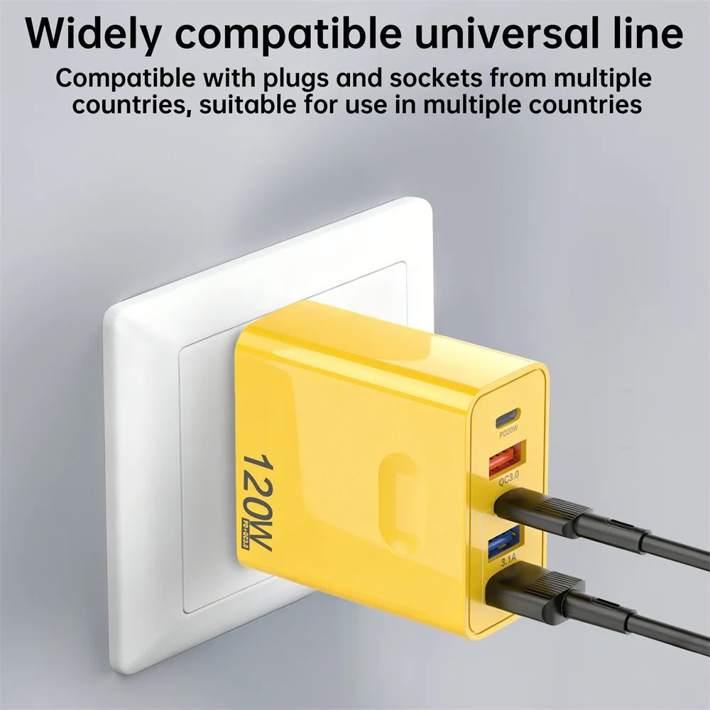 120W 5-Port USB-C Fast Charger PD Quick Charge 3.0 Wall Plug USB-C Wall Charger QXL