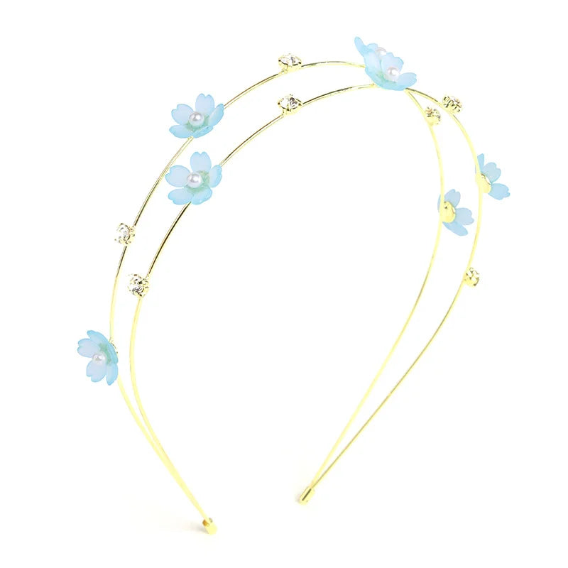 Double Layer Metal Rhinestone Flower Headband for Women Rhinestone Headband QXL