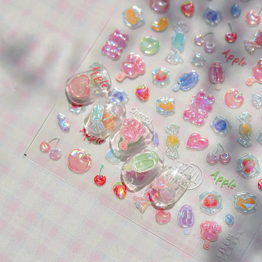5D Kawaii Nail Art Stickers | Jelly Dessert & Heart Decals Nail Art Stickers QXL
