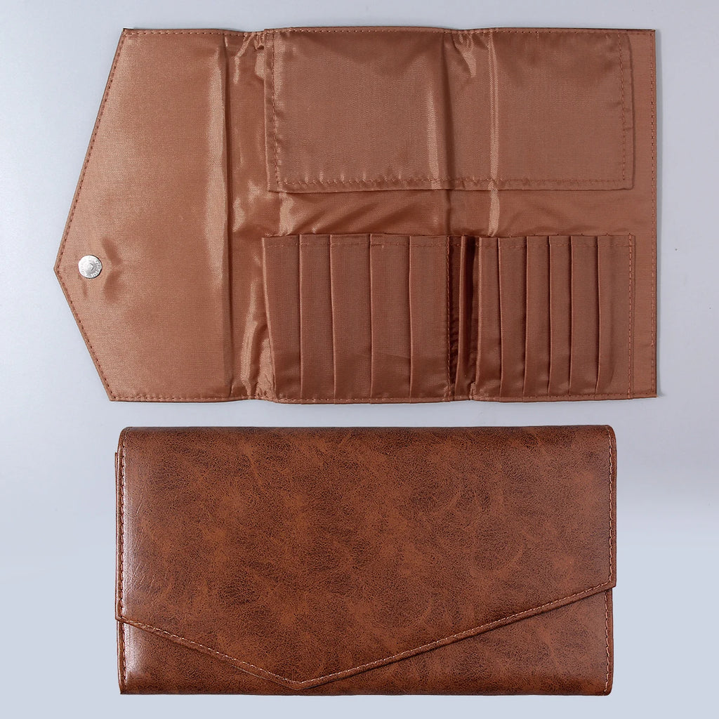 KOSSHOW Brown PU Makeup Brush Bag | Foldable Travel Organizer Makeup Brush Bag QXL