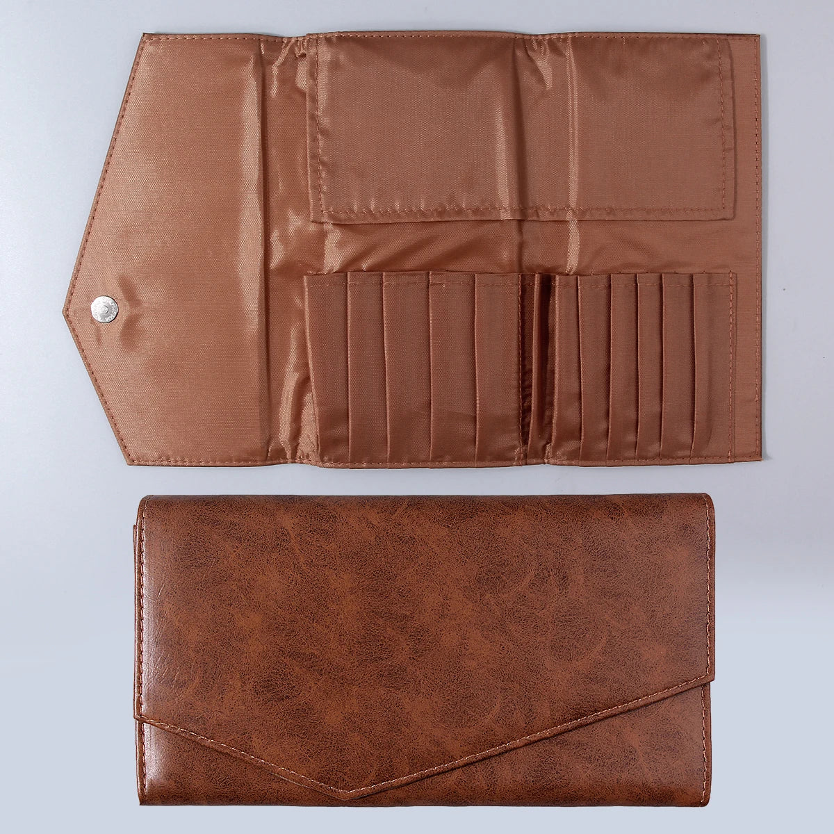 KOSSHOW Brown PU Makeup Brush Bag | Foldable Travel Organizer Makeup Brush Bag QXL