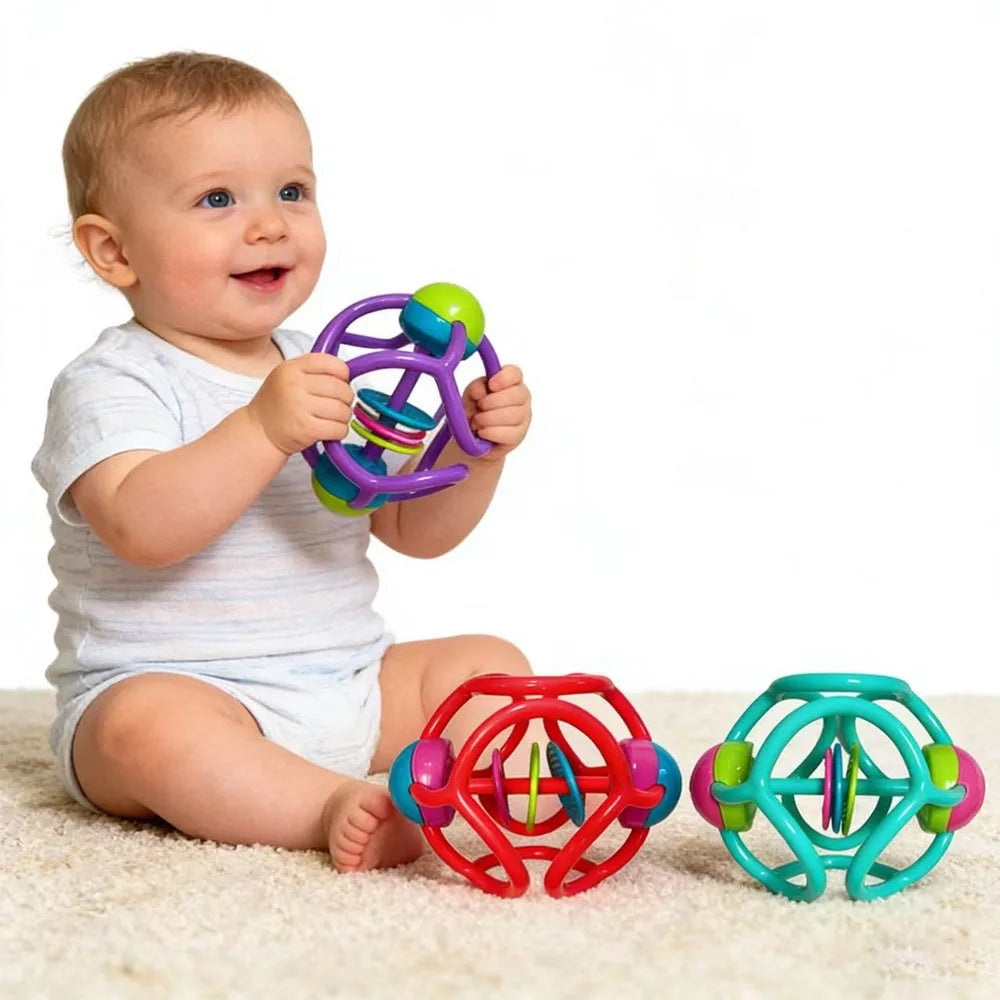 Baby Silicone Rattle Teether Ball | Newborn Sensory Toy 0–6M Baby Teether Rattle QXL