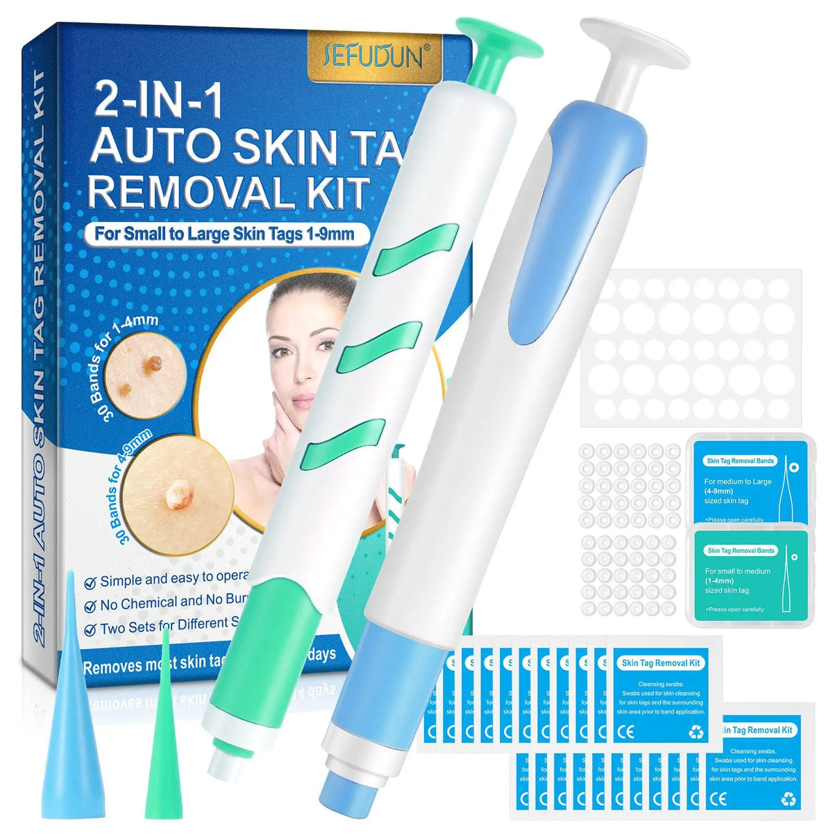2-in-1 Skin Tag Remover Kit | 60 Bands, 1–9mm Skin Tag Remover QXL 1-9mm 2-in-1