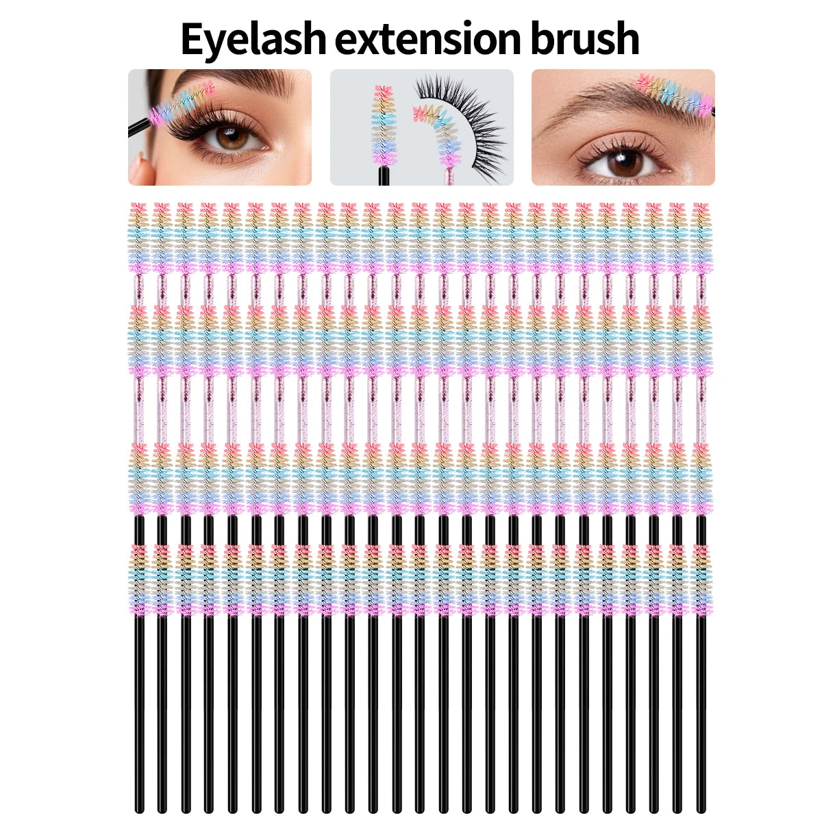 100/50-Pack Rainbow Disposable Spoolie Mascara & Eyebrow Wands Disposable Spoolie Brushes QXL