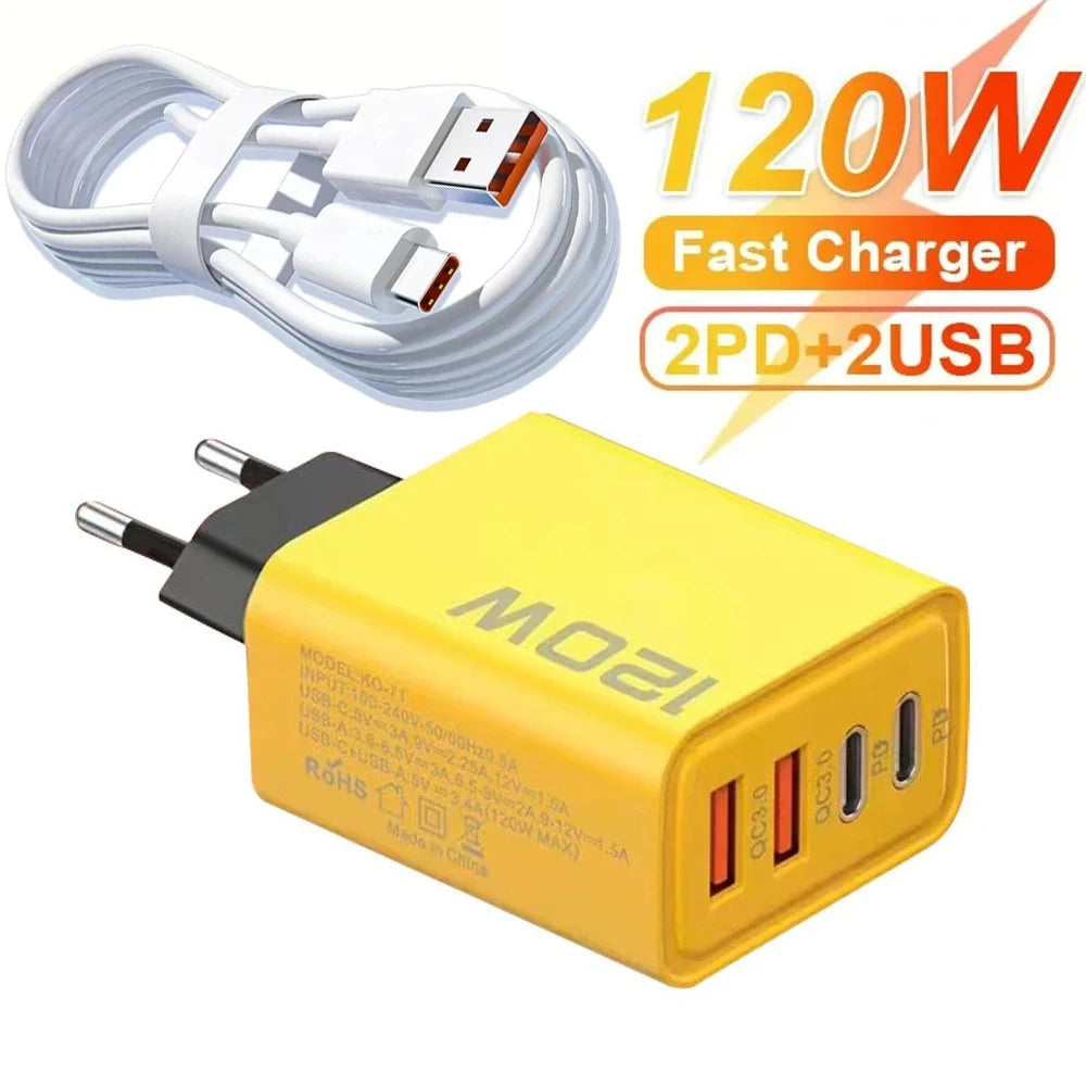 120W 4-Port USB-C Wall Charger | Quick Charge 3.0 Adapter USB Wall Charger QXL
