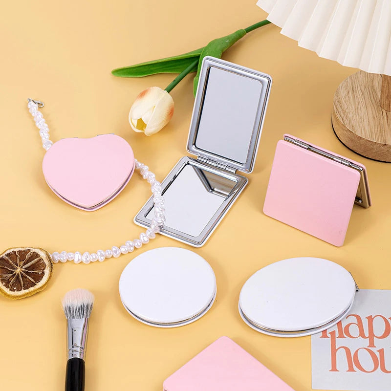 Heart-Shaped Dual-Sided Compact Makeup Mirror | HD Folding Compact Vanity Mirror QXL