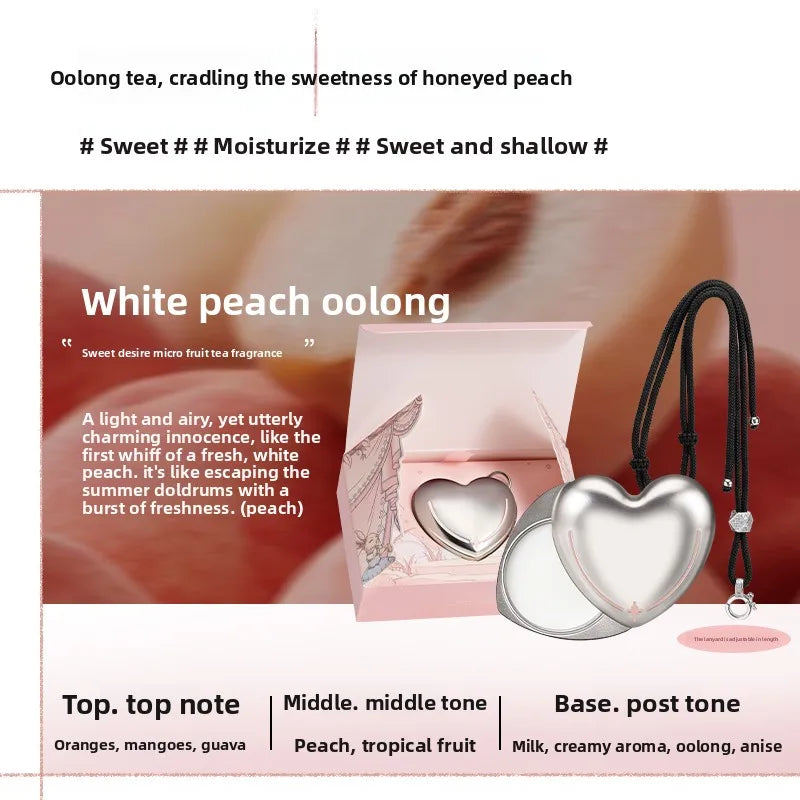 Heart-Shaped Solid Perfume Necklace | Portable Fragrance Gift Solid Perfume Necklace QXL Peach Balm