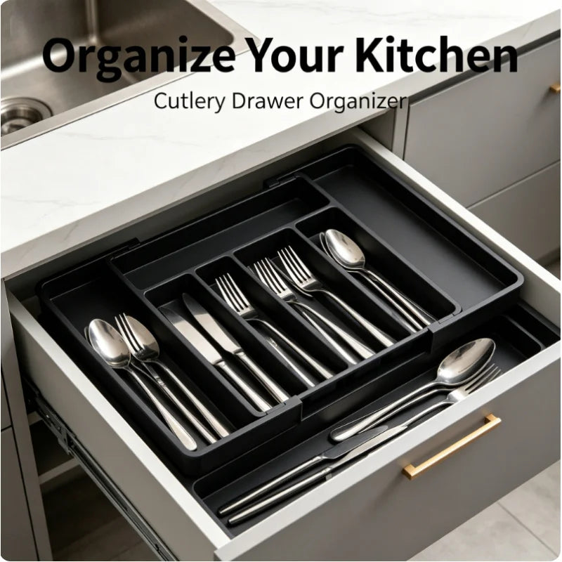Expandable Flatware Drawer Organizer | Adjustable Utensil Tray Drawer Organizer Tray QXL