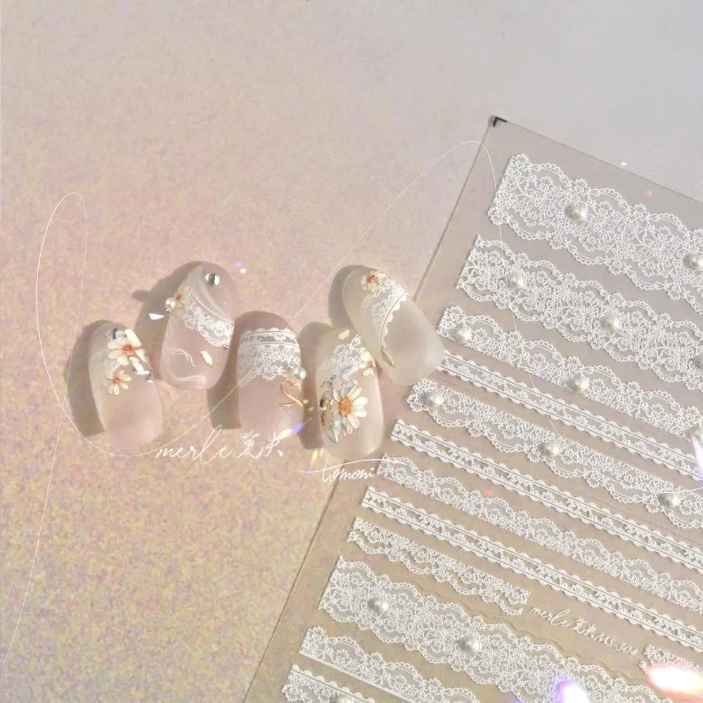 5D Relief Nail Art Stickers – Bow Lace Lattice Stripe Designs Nail Art Stickers QXL
