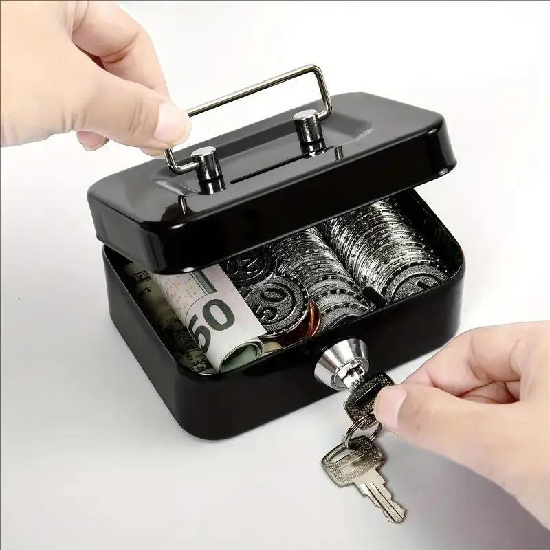 Portable Piggy Bank & Coin Box with Key Lock | Carbon Steel Lockable Coin Box QXL